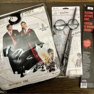 NEW Harry Potter Gryffindor Robe, Glasses, Wand, and Fake Bloody Knife.
